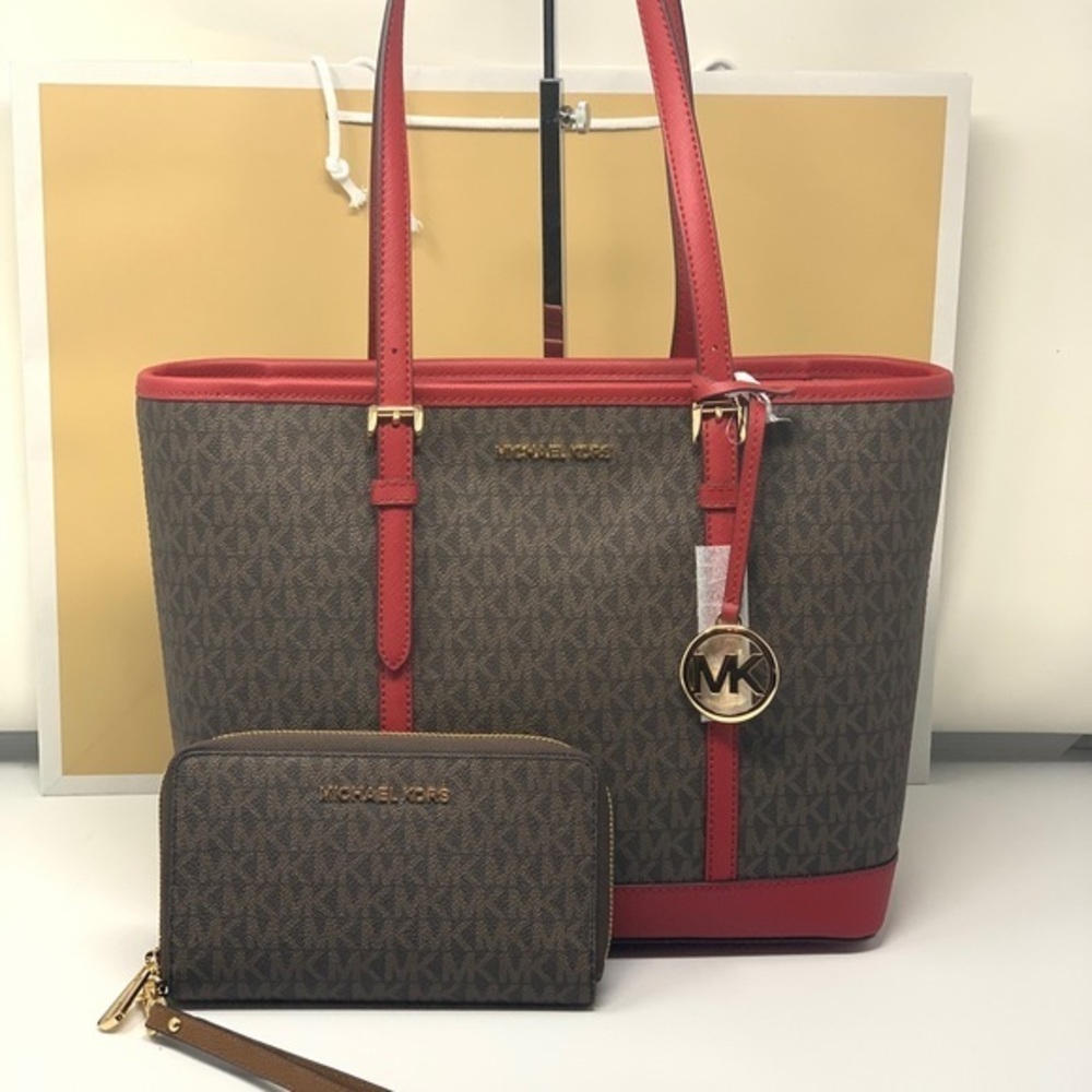 Michael kors jet set top zipper tote bag+wallet